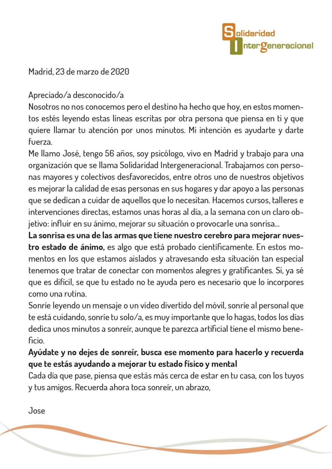 Escribe una carta de apoyo Solidaridad Intergeneracional